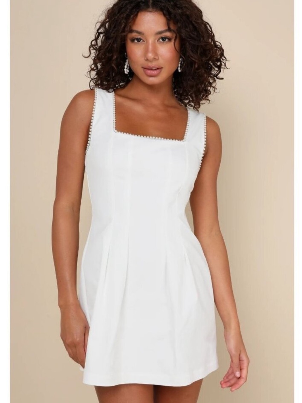 Lulu's Women's Pure Hearted Pearl Square Neck Dress White Size L great condition